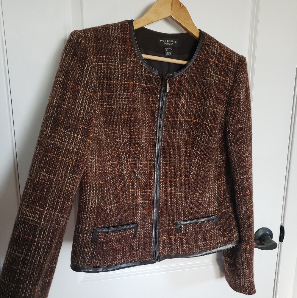 VINTAGE PORTFOLIO LOUBEN Brown Tweed Wool Blazer Jacket - Picture 2 of 7